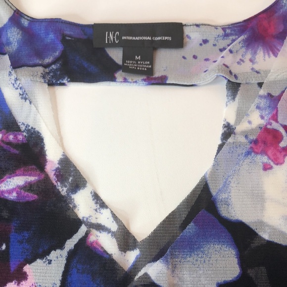 INC Floral Sheer Layered Top - Purple Blue Black Cutout Back Women's Medium - Picture 3 of 16